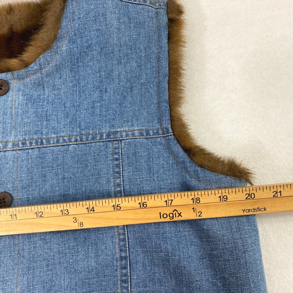 Denim & Co Reversible Vest Women Medium Denim Brown Faux Fur Indie Layering - Picture 8 of 11